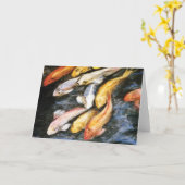 Koi Fish Pond Art Painting Note of Wenskaarten Kaart (Gele Bloem)