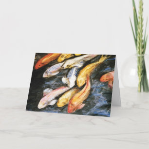 Koi Fish Pond Art Painting Note of Wenskaarten Kaart