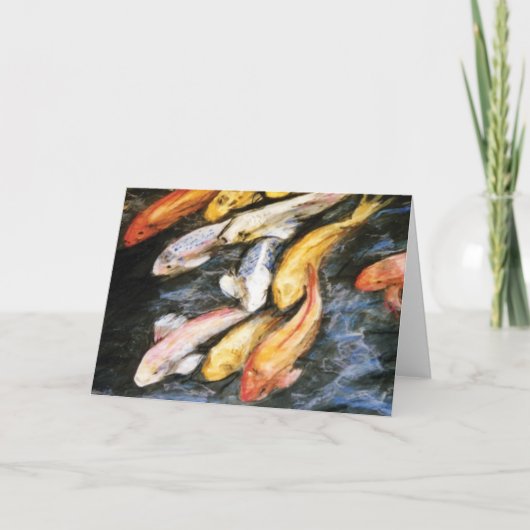 Koi Fish Pond Art Painting Note of Wenskaarten Kaart (Voorkant)