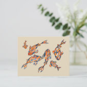 Koi Fish Pond beige Waterverf Briefkaart (Staand voorkant)
