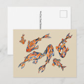 Koi Fish Pond beige Waterverf Briefkaart (Voorkant / Achterkant)