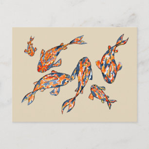 Koi Fish Pond beige Waterverf Briefkaart