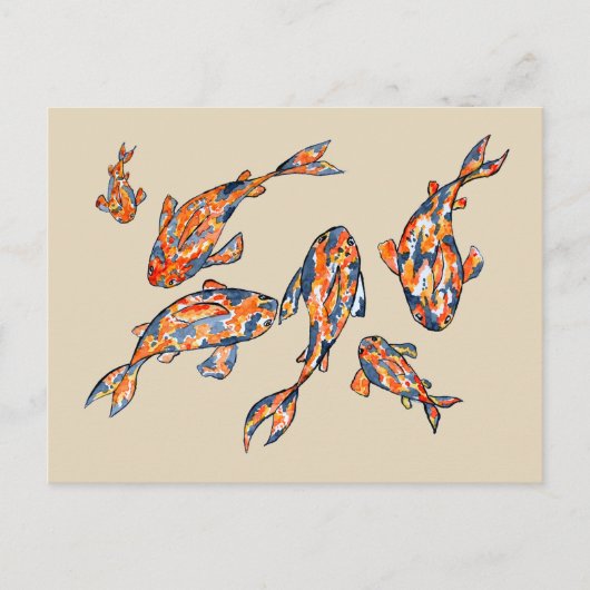 Koi Fish Pond beige Waterverf Briefkaart (Voorkant)