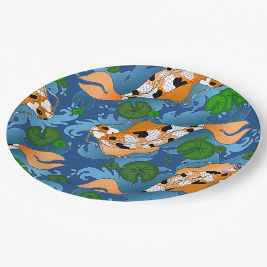 Koi Fish & Pond Lilies - Aangepast Papieren Bordje (Gekanteld)