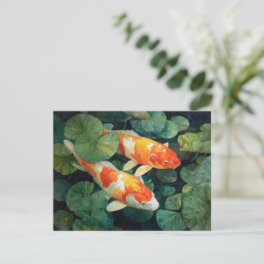 Koi Fish Pond Lily Pads Briefkaart (Staand voorkant)