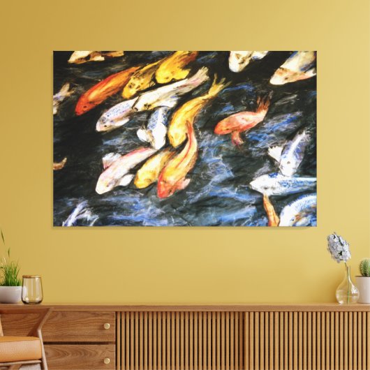 Koi Fish Pond Painped Canvas Art Print (Insitu (Woonkamer))