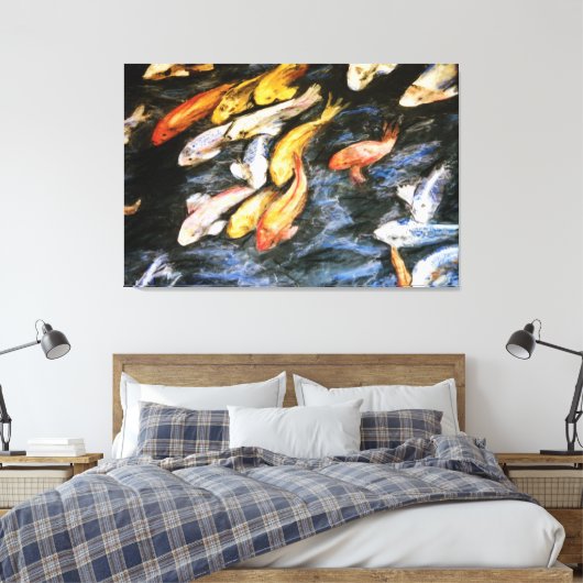 Koi Fish Pond Painped Canvas Art Print (Insitu (Slaapkamer))