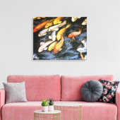 Koi Fish Pond Painting Canvas Print (klein) (Insitu (Woonkamer))