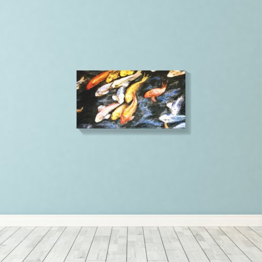 Koi Fish Pond Painting Canvas Print (klein) (Insitu (Houten vloer))