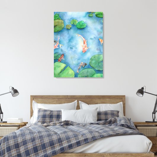 Koi Fish Pond watercolor Canvas Afdruk (Insitu (Slaapkamer))