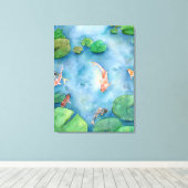 Koi Fish Pond watercolor Canvas Afdruk (Insitu (Houten vloer))