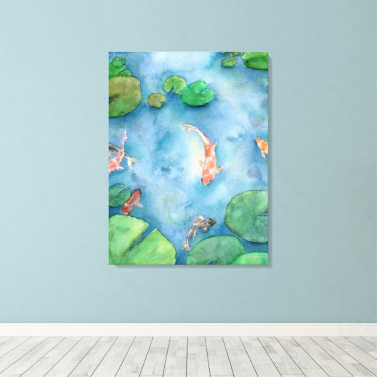 Koi Fish Pond watercolor Canvas Afdruk (Insitu (Houten vloer))