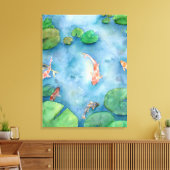 Koi Fish Pond watercolor Canvas Afdruk (Insitu (Woonkamer))