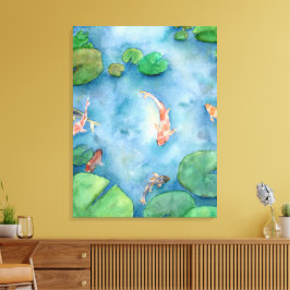 Koi Fish Pond watercolor Canvas Afdruk