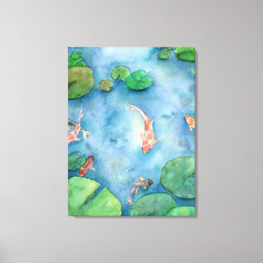 Koi Fish Pond watercolor Canvas Afdruk (Voorkant)