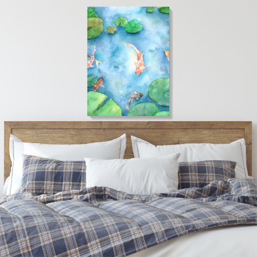 Koi Fish Pond watercolor Canvas Afdruk (Insitu (Slaapkamer))