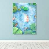 Koi Fish Pond watercolor Canvas Afdruk (Insitu (Houten vloer))