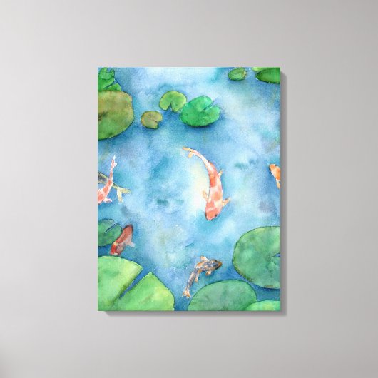 Koi Fish Pond watercolor Canvas Afdruk (Voorkant)