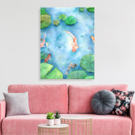 Koi Fish Pond watercolor Canvas Afdruk