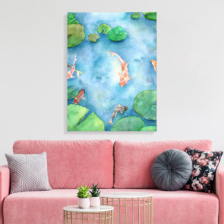 Koi Fish Pond watercolor Canvas Afdruk