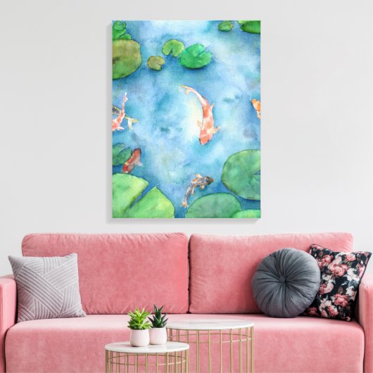 Koi Fish Pond watercolor Canvas Afdruk (Insitu (Woonkamer))