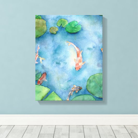 Koi Fish Pond watercolor Canvas Afdruk (Insitu (Houten vloer))