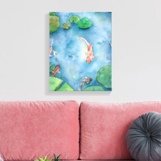 Koi Fish Pond watercolor Canvas Afdruk (Insitu (Woonkamer))