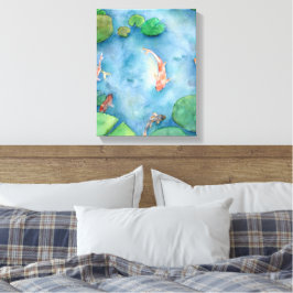 Koi Fish Pond watercolor Canvas Afdruk