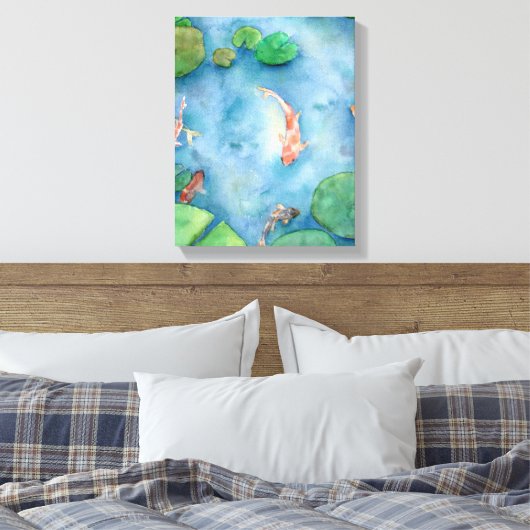 Koi Fish Pond watercolor Canvas Afdruk (Insitu (Slaapkamer))