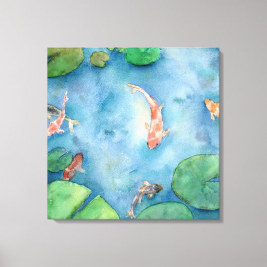 Koi Fish Pond watercolor Canvas Afdruk (Voorkant)