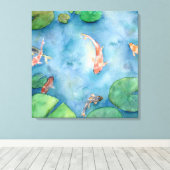 Koi Fish Pond watercolor Canvas Afdruk (Insitu (Houten vloer))