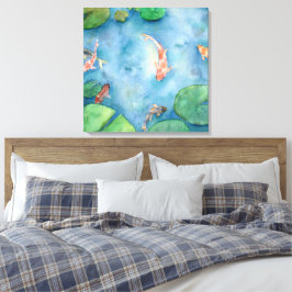 Koi Fish Pond watercolor Canvas Afdruk