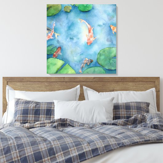 Koi Fish Pond watercolor Canvas Afdruk (Insitu (Slaapkamer))
