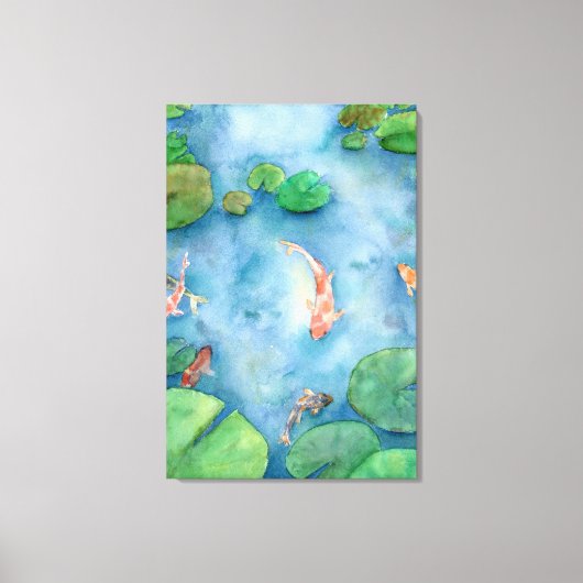 Koi Fish Pond watercolor Canvas Afdruk (Voorkant)