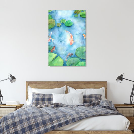 Koi Fish Pond watercolor Canvas Afdruk (Insitu (Slaapkamer))
