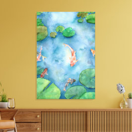 Koi Fish Pond watercolor Canvas Afdruk