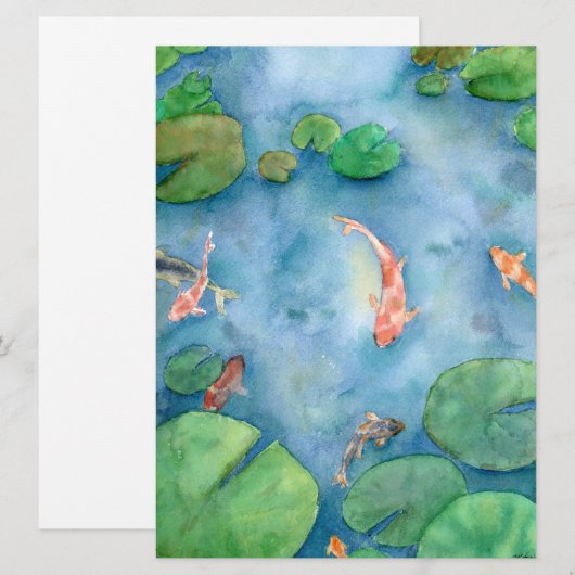 Koi Fish Pond watercolor Feestdagenkaart (Voorkant / Achterkant)