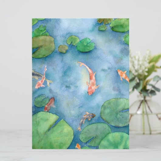 Koi Fish Pond watercolor Feestdagenkaart (Staand voorkant)