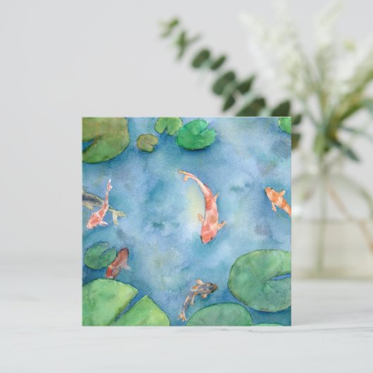 Koi Fish Pond watercolor Feestdagenkaart (Staand voorkant)