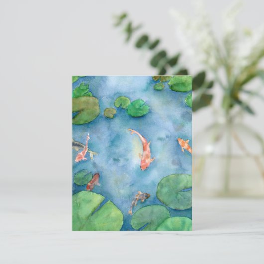 Koi Fish Pond watercolor Feestdagenkaart (Staand voorkant)