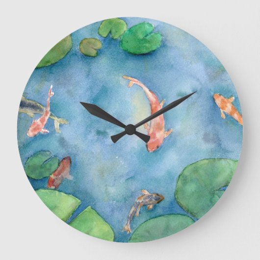 Koi Fish Pond watercolor Grote Klok (Voorkant)