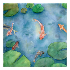 Koi Fish Pond watercolor Perfect Poster