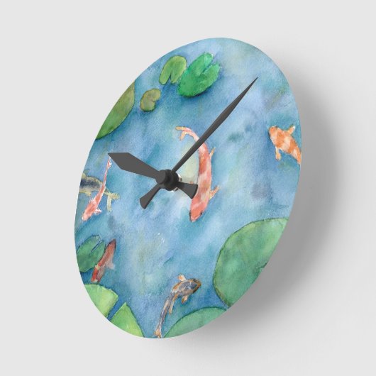 Koi Fish Pond watercolor Ronde Klok (Hoek)