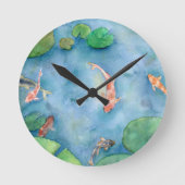 Koi Fish Pond watercolor Ronde Klok (Voorkant)