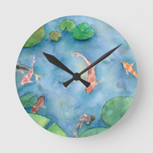 Koi Fish Pond watercolor Ronde Klok (Voorkant)