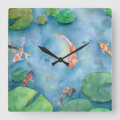 Koi Fish Pond watercolor Vierkante Klok (Voorkant)