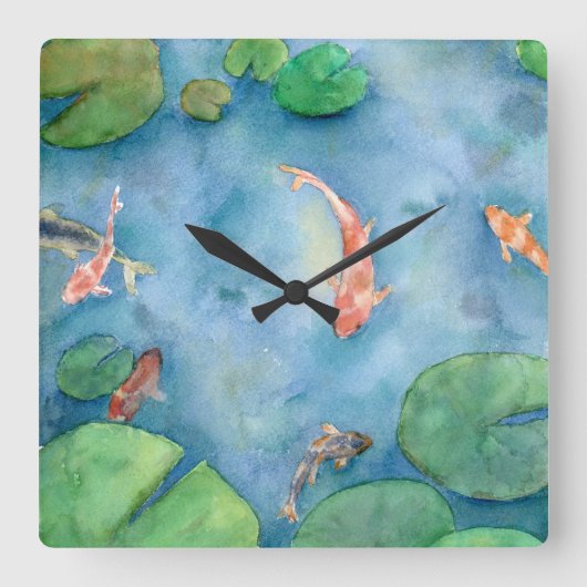 Koi Fish Pond watercolor Vierkante Klok (Voorkant)