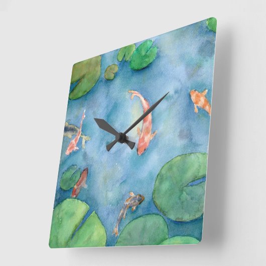 Koi Fish Pond watercolor Vierkante Klok (Hoek)