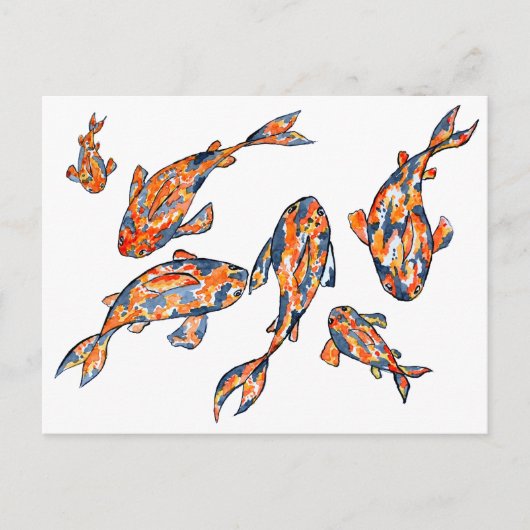 Koi Fish Pond Waterverf Briefkaart (Voorkant)