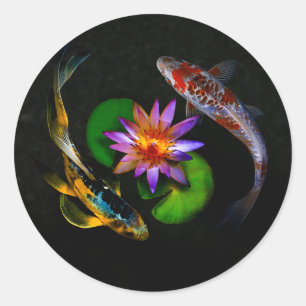 Koi Fish rondom Lotus Flower in een Zen Pond Ronde Sticker